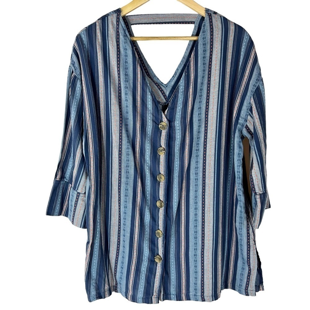 RD + Koko‎ Blue Stripe Button Up Top
